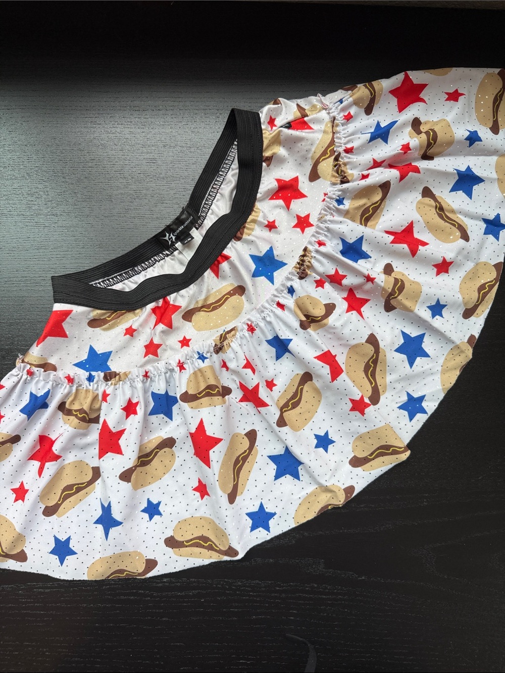 Sparkle  Athletic - White Running Skirt with Red & Blue and Hot Dog Print - XS